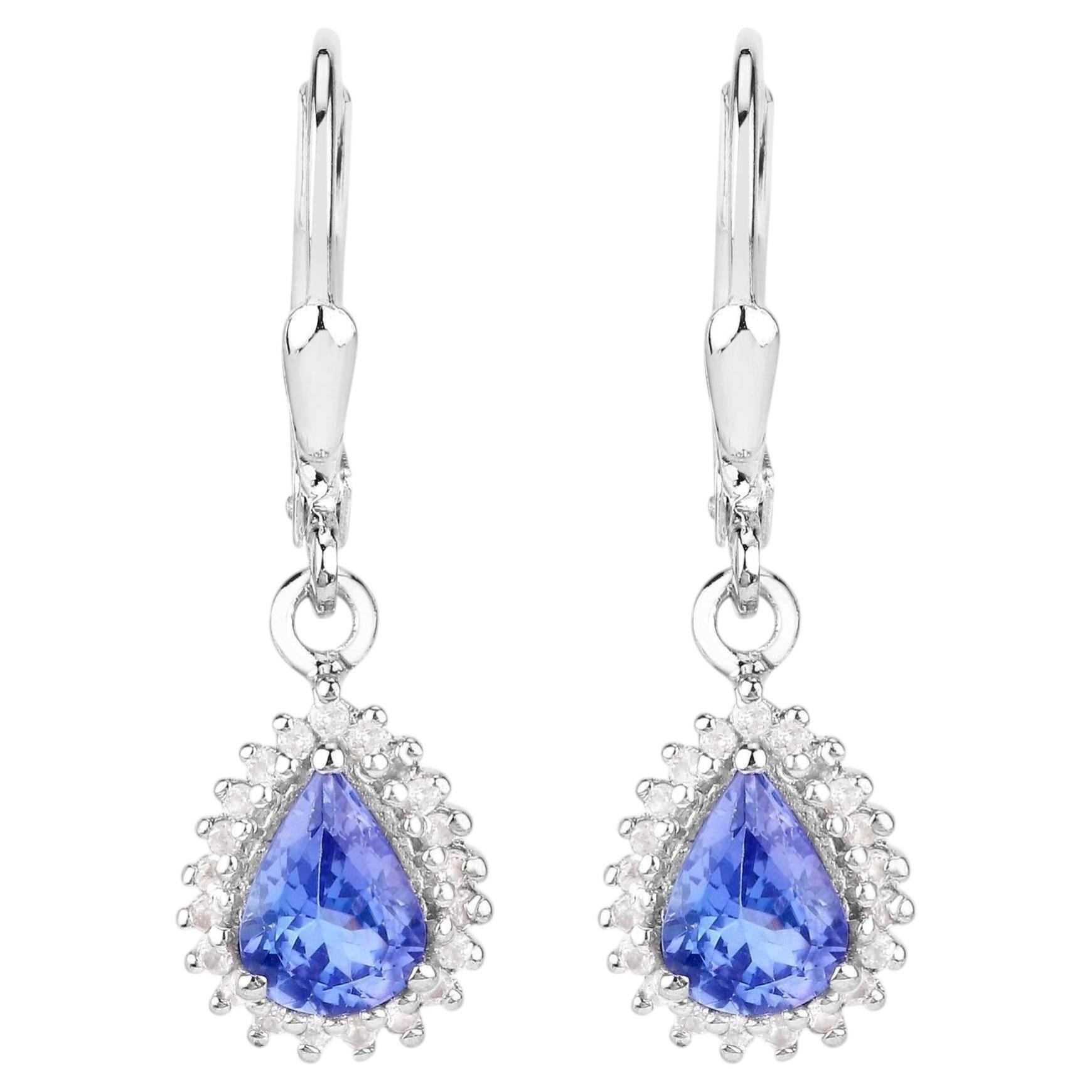 Natural Tanzanite Earrings With White Topaz 1.48 Carats Sterling Silver