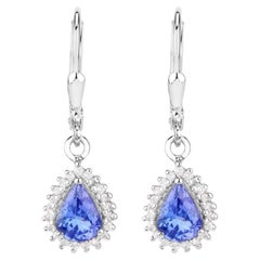 Natural Tanzanite Earrings With White Topaz 1.48 Carats Sterling Silver