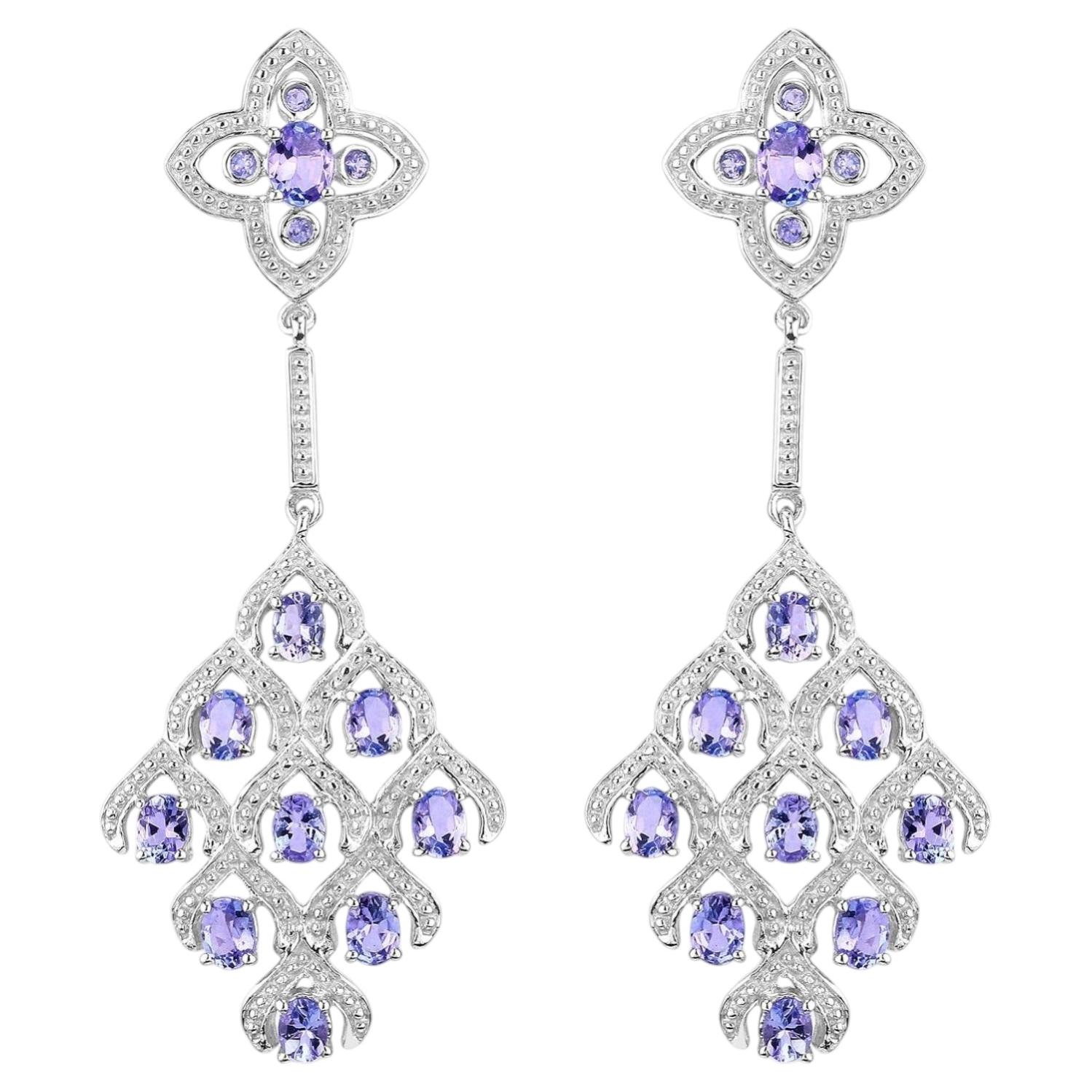 Natural Tanzanite Earrings With White Topaz 3.84 Carats Sterling Silver For Sale