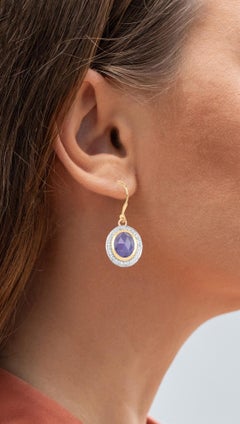 Natural Tanzanite Earrings With White Topaz 7.38 Carats Gold Plated Silver