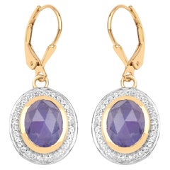 Natural Tanzanite Earrings With White Topaz 7.38 Carats Gold Plated Silver