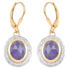 Natural Tanzanite Earrings With White Topaz 7.38 Carats Gold Plated Silver