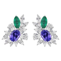Orecchini di diamanti con smeraldo di tanzanite naturale da 4,34 carati in oro bianco 18 carati