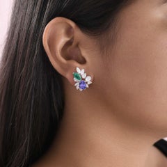 Orecchini di diamanti con smeraldo di tanzanite naturale da 4,34 carati in oro bianco 18 carati