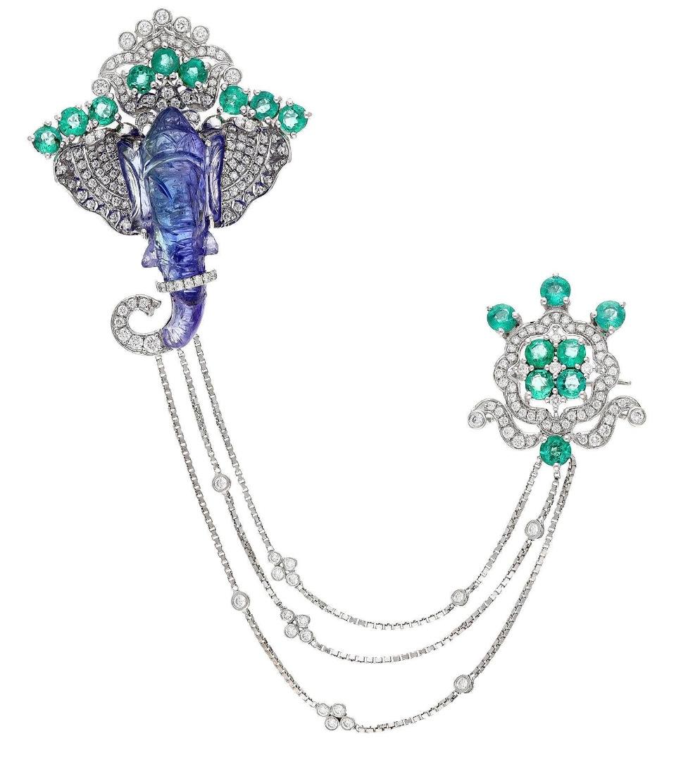 Emerald Cut Natural Amethyst & emerald & diamond in 18k gold