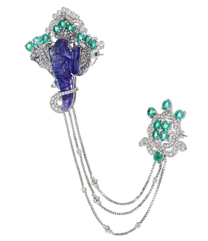 Natural Amethyst & emerald & diamond in 18k gold In New Condition In jaipur, IN