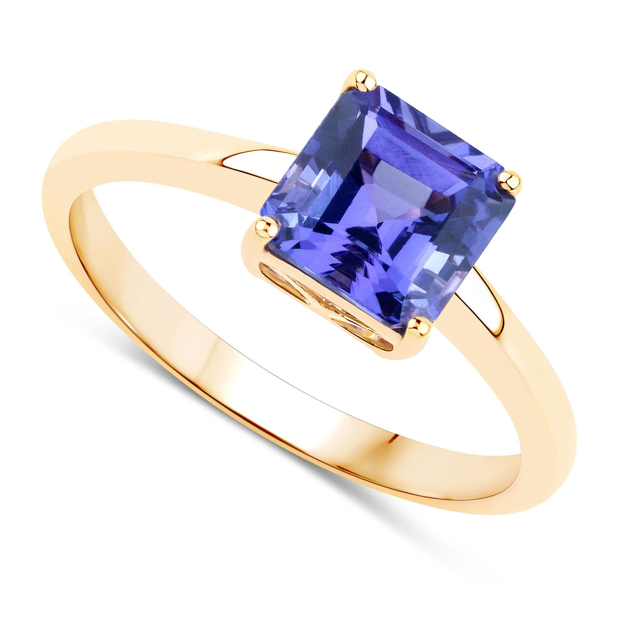 Radiant Cut Natural Tanzanite Engagement Ring 1.78 Carats 14K Yellow Gold For Sale