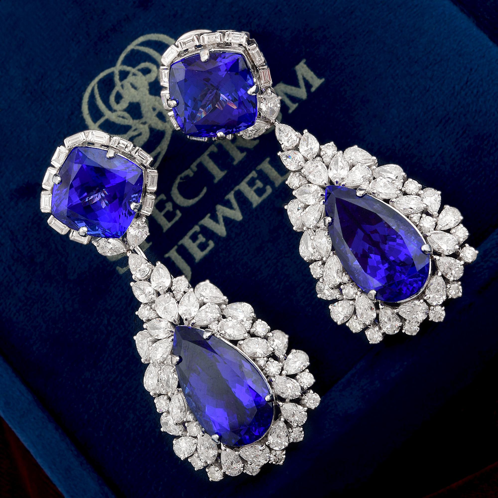 Modern Natural Tanzanite Gemstone Earrings SI/HI Diamond Solid 18k White Gold Jewelry For Sale
