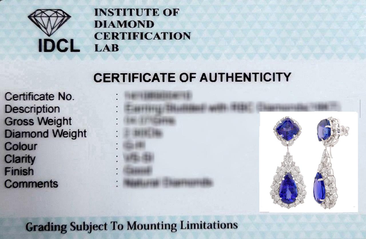 Pear Cut Natural Tanzanite Gemstone Earrings SI/HI Diamond Solid 18k White Gold Jewelry For Sale