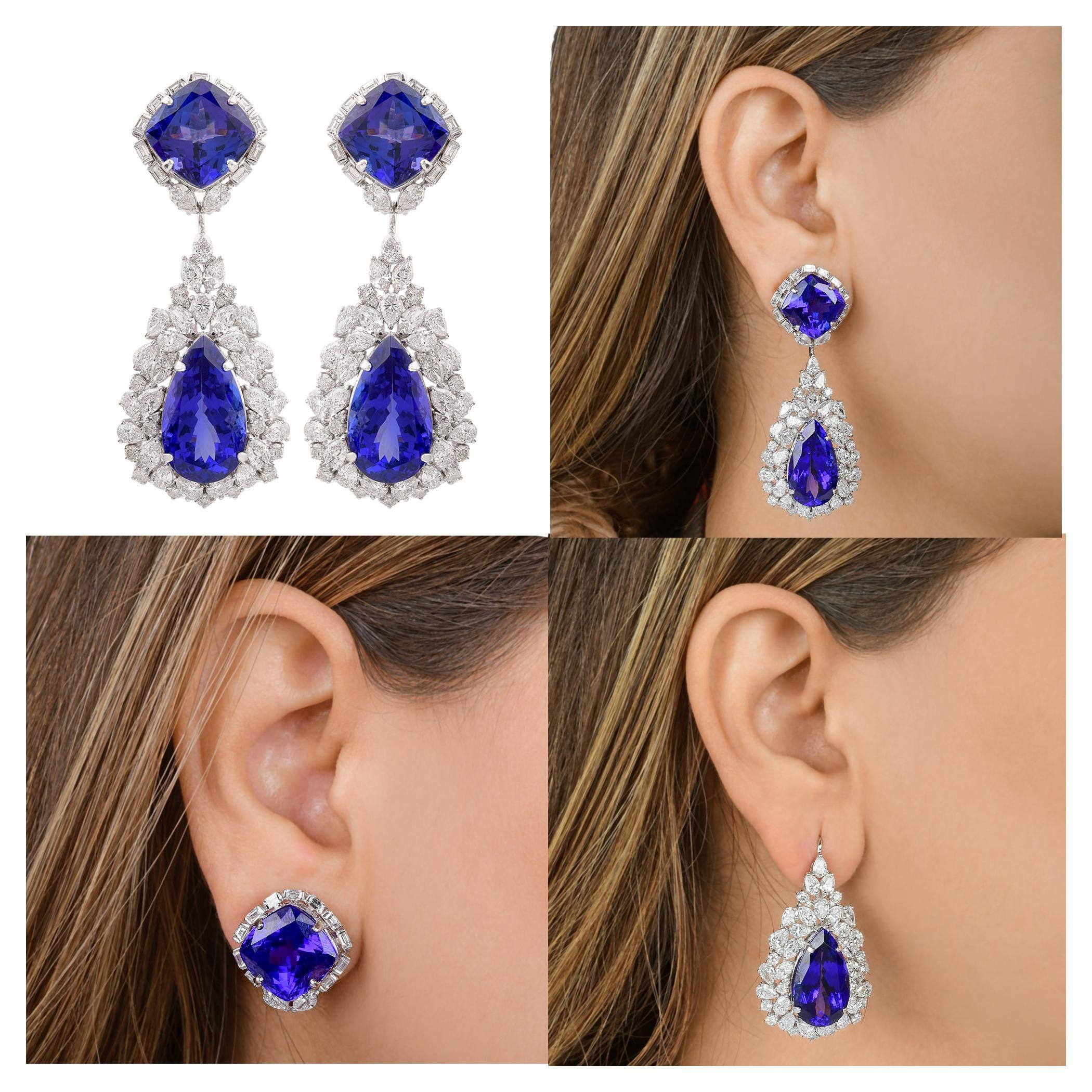 Cast from 18-karat gold, these exquisite earrings are handset with 61.61 carats tanzanite & 11.40 carats of sparkling diamonds.

FOLLOW SPECTRUM JEWELS storefront to view the latest collection & exclusive pieces. Spectrum Jewels is proudly rated as
