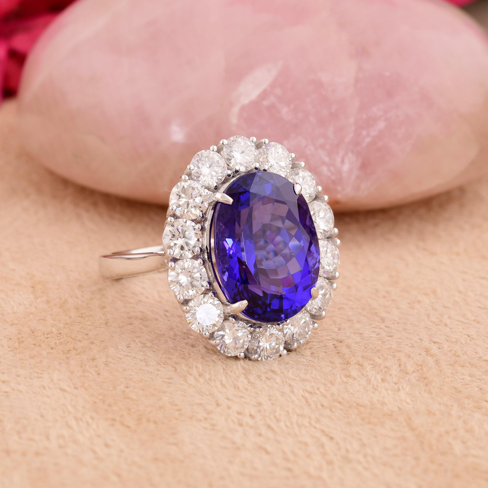 Tanzanita natural Piedra preciosa Cóctel Anillo Diamante 10 Kilates Oro Blanco Joyería en Nuevo estado para la venta en Diera, Dubai