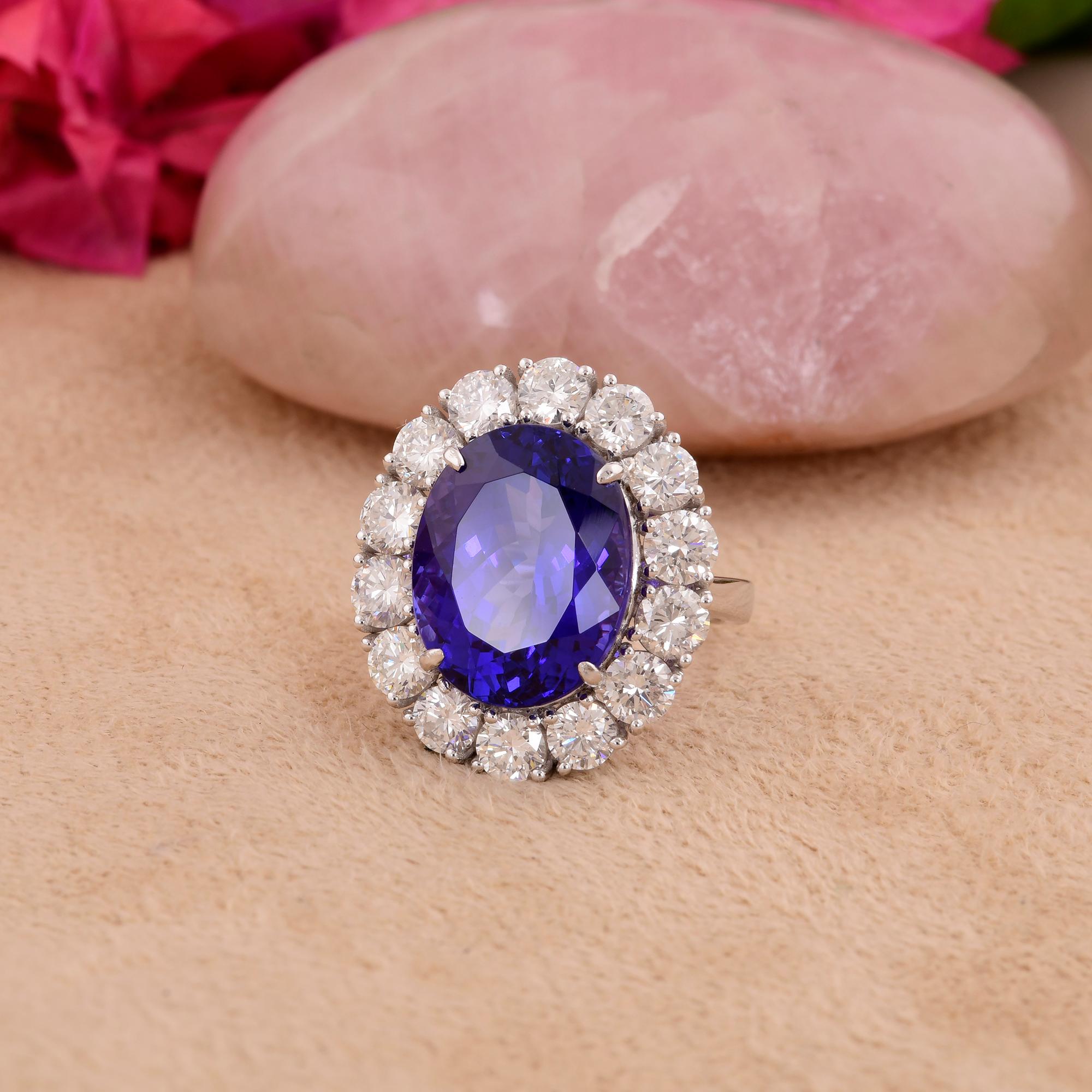 De las mujeres Tanzanita natural Piedra preciosa Cóctel Anillo Diamante 10 Kilates Oro Blanco Joyería en venta
