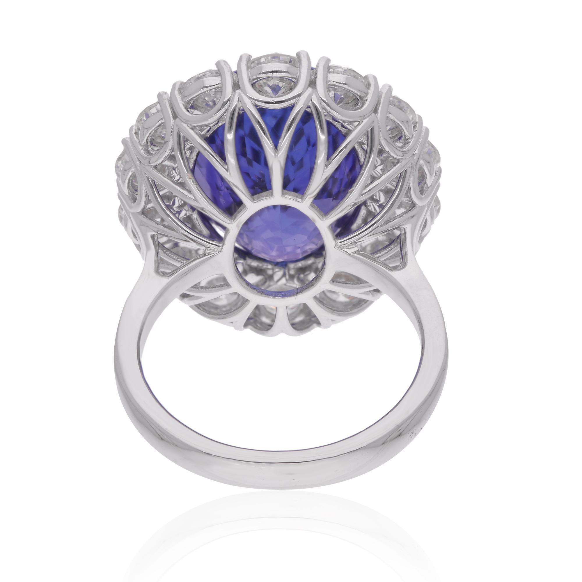 Tanzanita natural Piedra preciosa Cóctel Anillo Diamante 10 Kilates Oro Blanco Joyería en venta 1