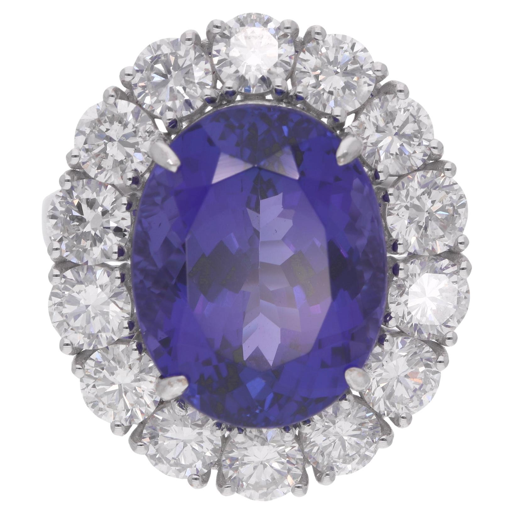 Natural Tanzanite Gemstone Cocktail Ring Diamond 14 Karat White Gold Jewelry