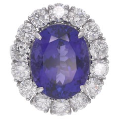 Bague cocktail en or blanc 18 carats avec tanzanite naturelle et diamants