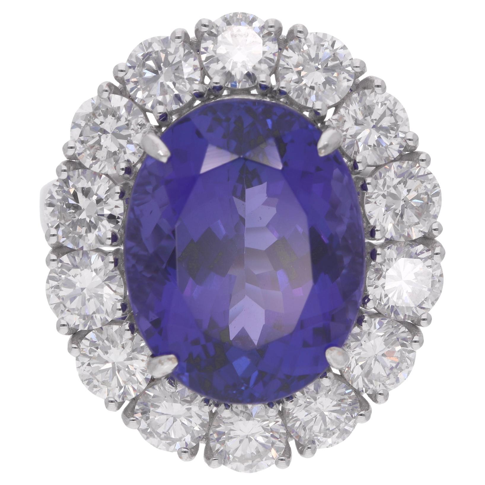 For Sale:  Natural Tanzanite Gemstone Cocktail Ring Diamond 18 Karat White Gold Jewelry