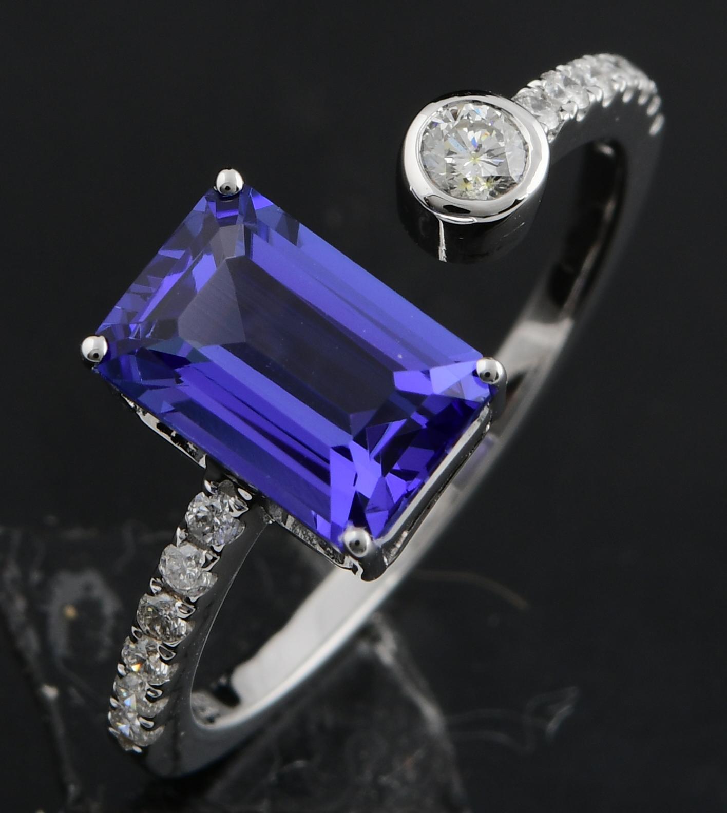 Women's Natural Tanzanite Gemstone Cuff Ring Diamond 14 Karat White Gold Fine Jewelry For Sale