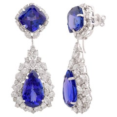 Orecchini con gemma di tanzanite naturale SI/HI Diamante solido in oro bianco 14k Gioielli