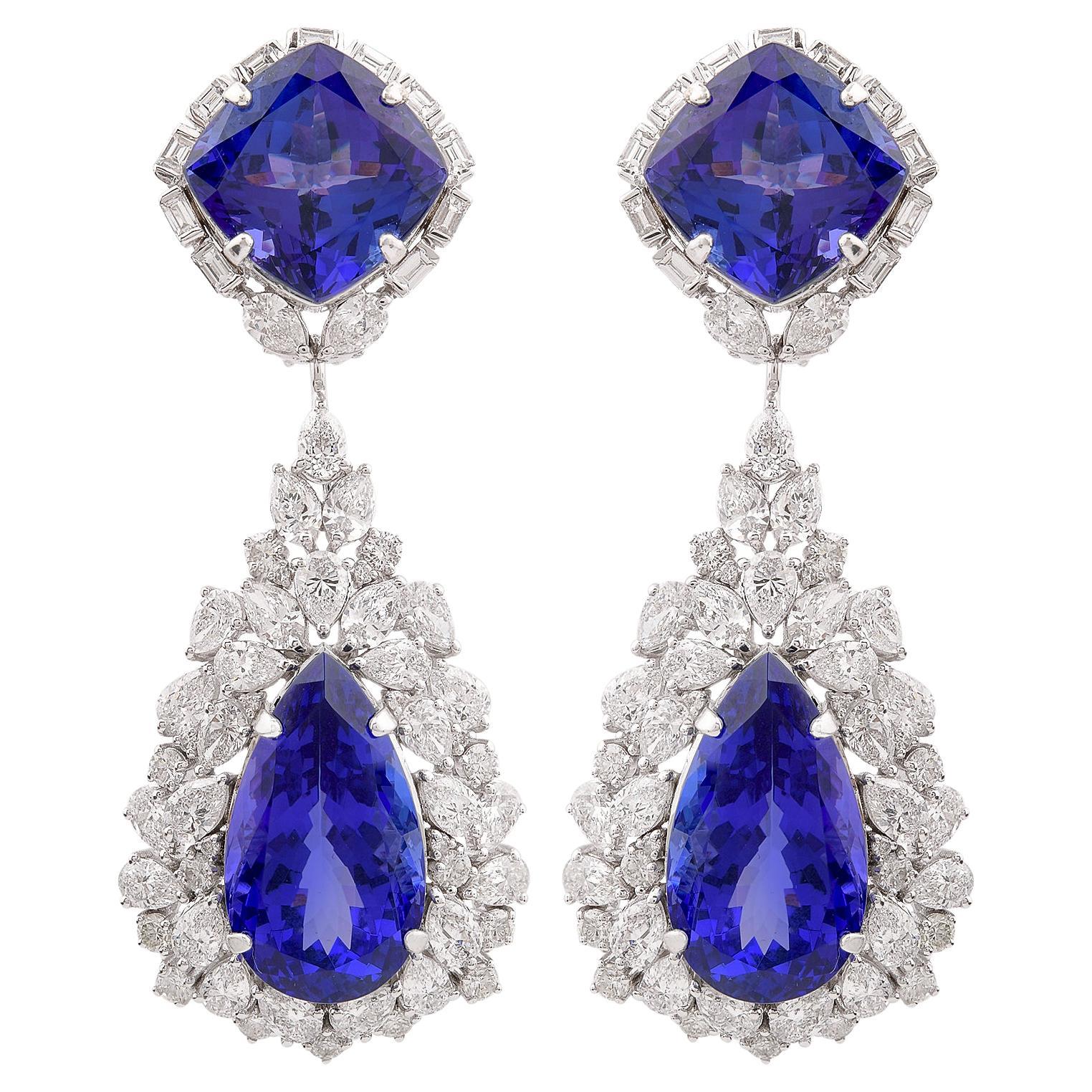 Orecchini con gemma di tanzanite naturale SI/HI Diamante solido in oro bianco 14k Gioielli