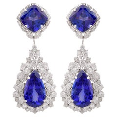 Orecchini con gemma di tanzanite naturale SI/HI Diamante solido in oro bianco 14k Gioielli