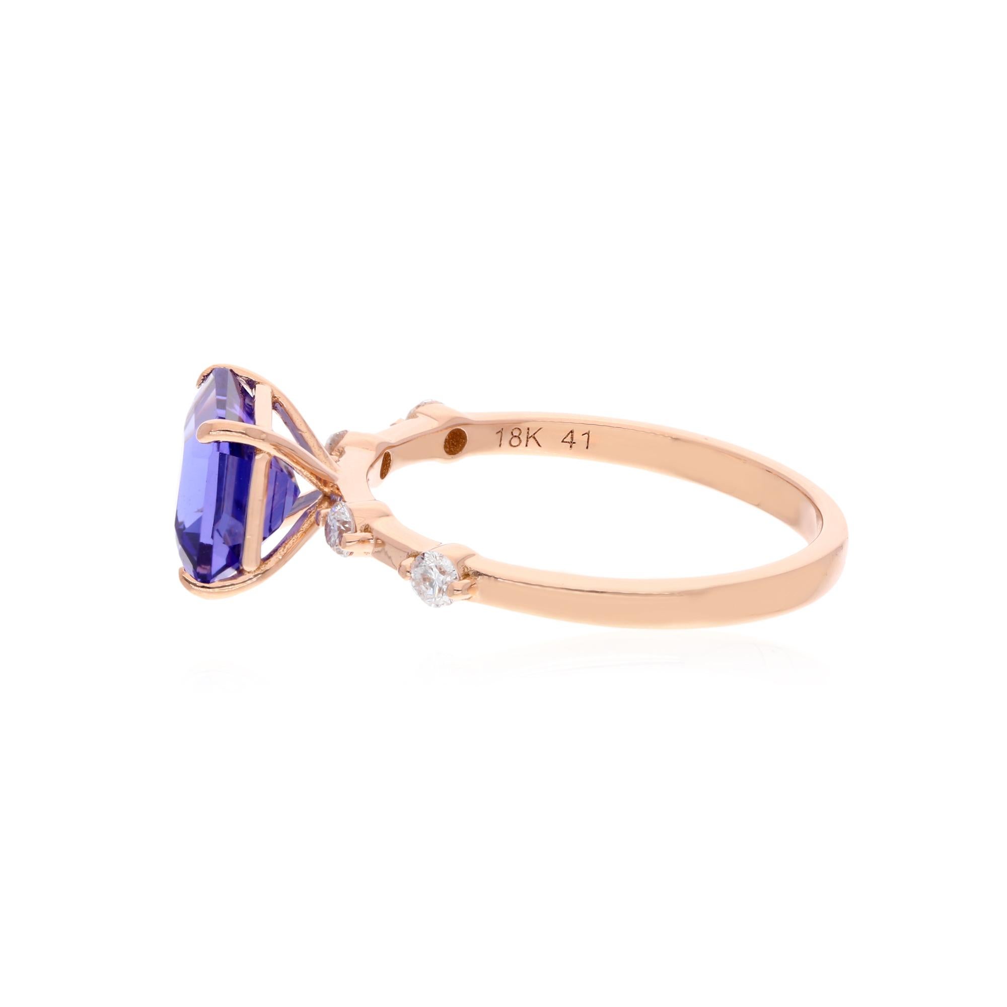 Modern Natural Tanzanite Gemstone Wedding Ring Diamond 18 Karat Rose Gold Fine Jewelry For Sale