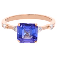 Natural Tanzanite Gemstone Wedding Ring Diamond 18 Karat Rose Gold Fine Jewelry
