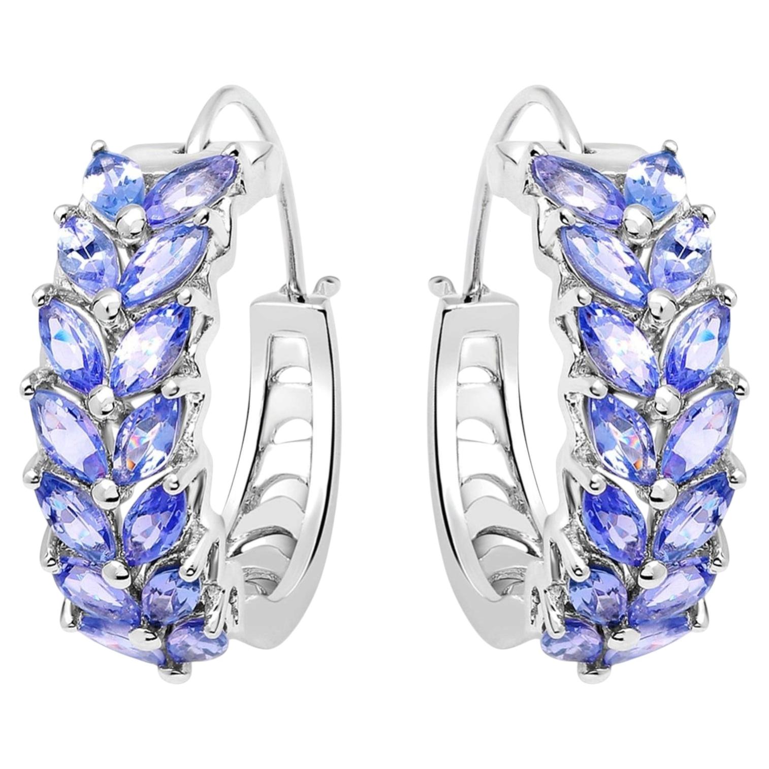 Natural Tanzanite Hoop Earrings 3.9 Carats Sterling Silver
