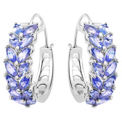 Natural Tanzanite Hoop Earrings 3.9 Carats Sterling Silver