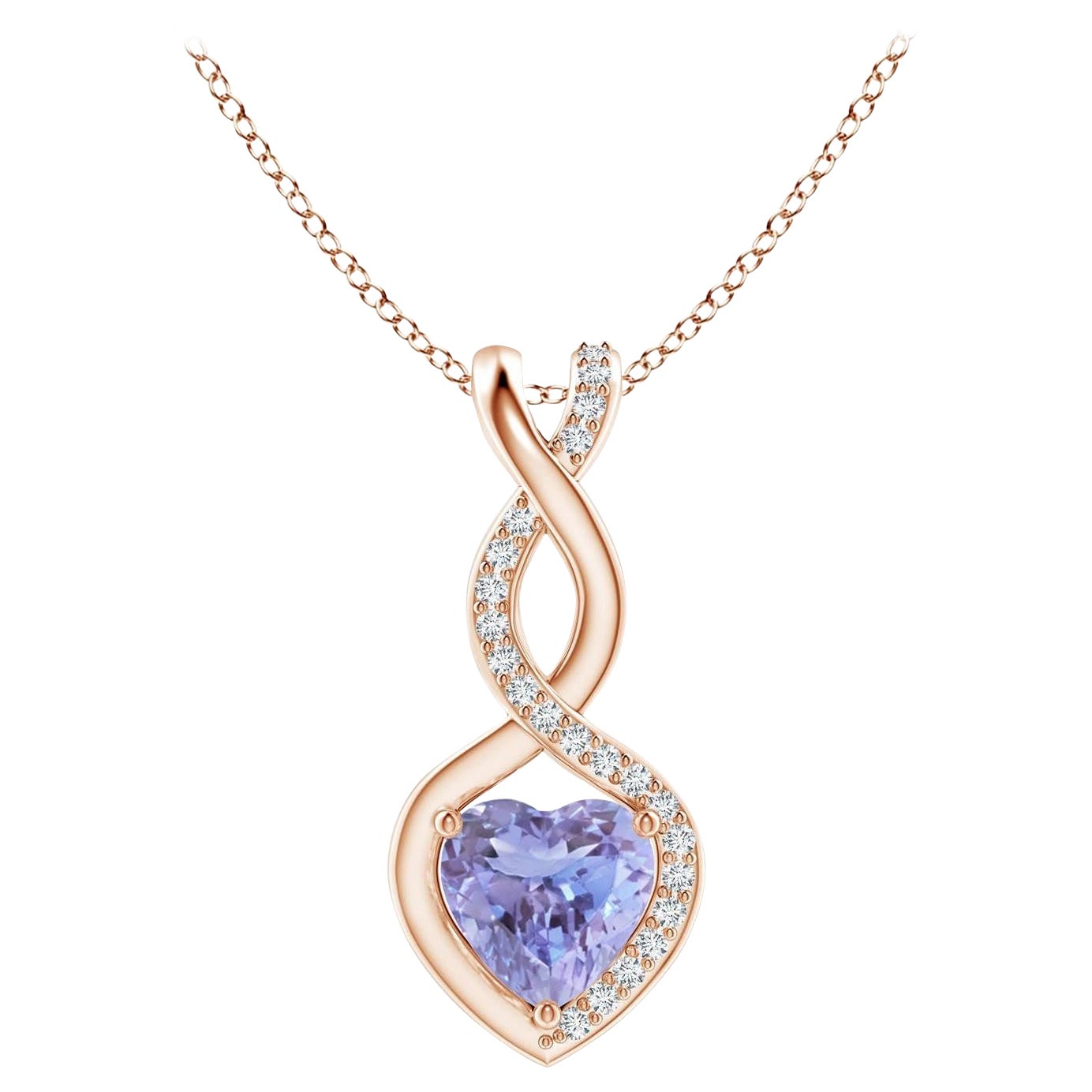 Natürlicher Tansanit Infinity Heart Anhänger mit Diamanten aus 14 Karat Roségold