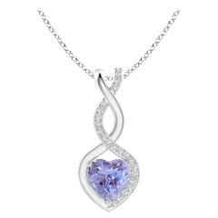 Natural Tanzanite Infinity Heart Pendant with Diamonds in 14K White Gold