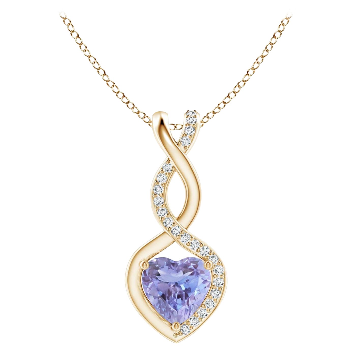 Natürlicher Tansanit Unendlichkeitsherz-Anhänger mit Diamanten aus 14 Karat Gelbgold im Angebot