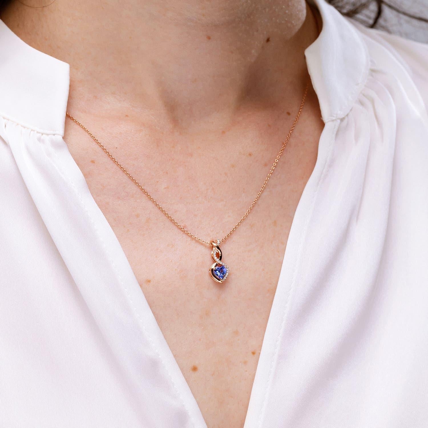 Heart Cut Natural Tanzanite Infinity Heart Pendant with Diamonds in 18K Yellow Gold For Sale