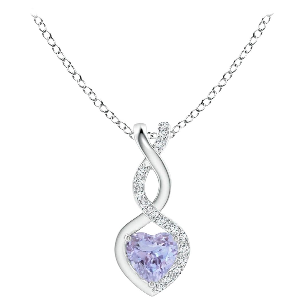 Natürlicher Tansanit Unendlichkeitsherz-Anhänger mit Diamanten aus Platin
