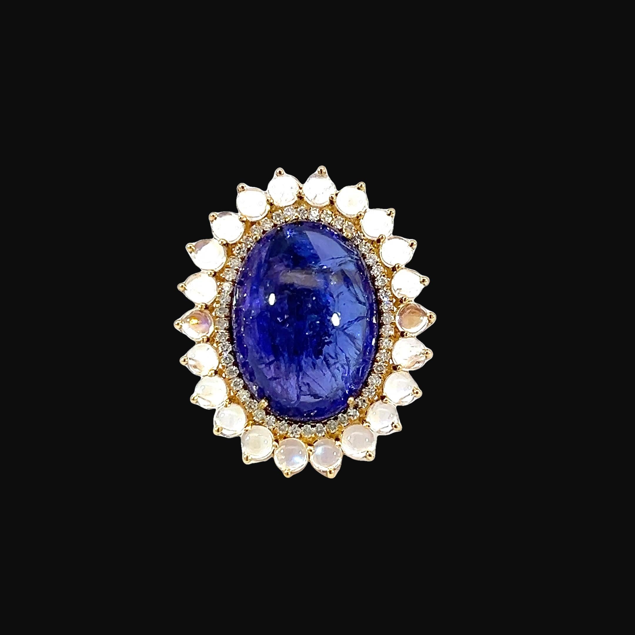 Taille mixte Boucles d'oreilles en tanzanite naturelle, pierre de lune et diamants en vente