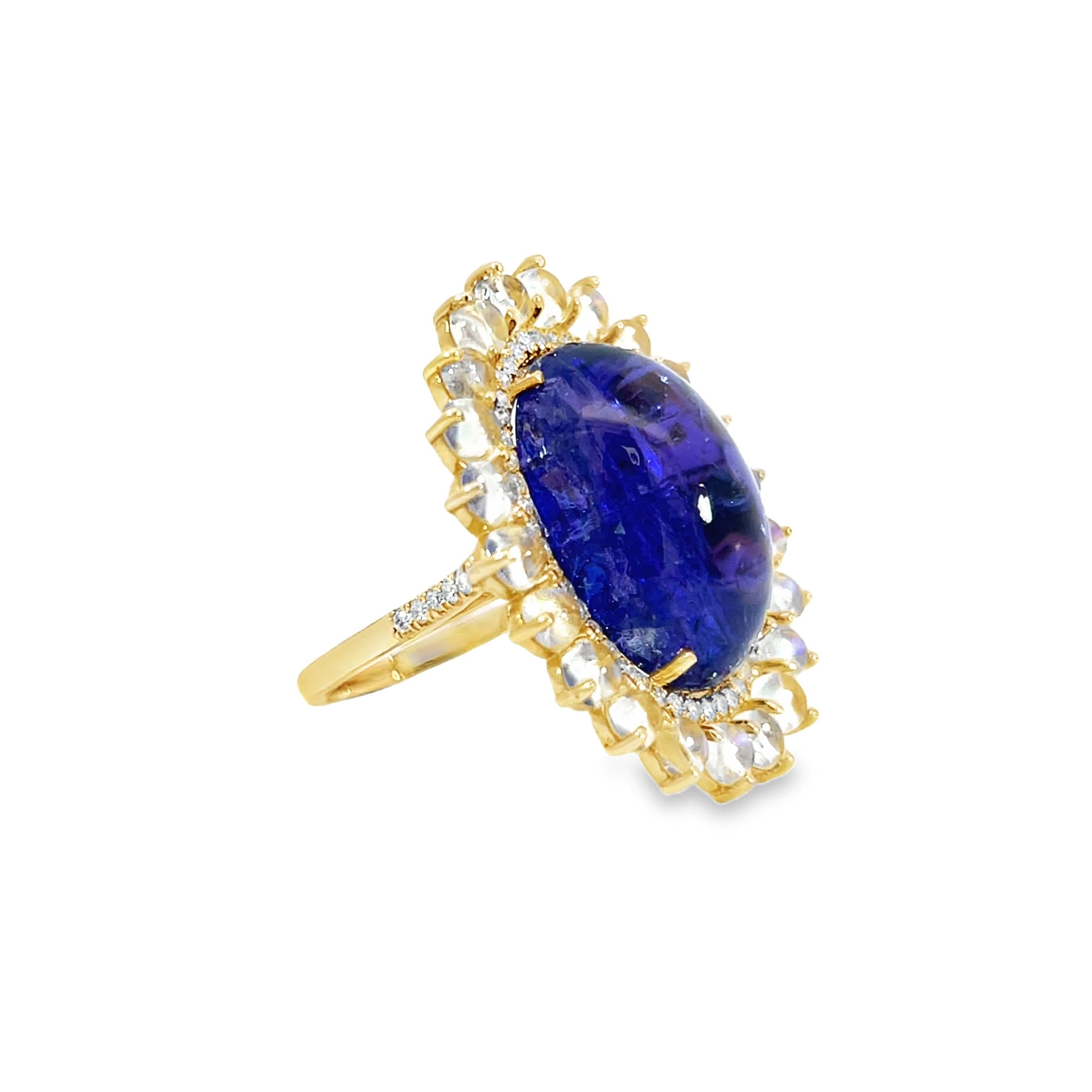 Boucles d'oreilles en tanzanite naturelle, pierre de lune et diamants Neuf - En vente à New York, NY
