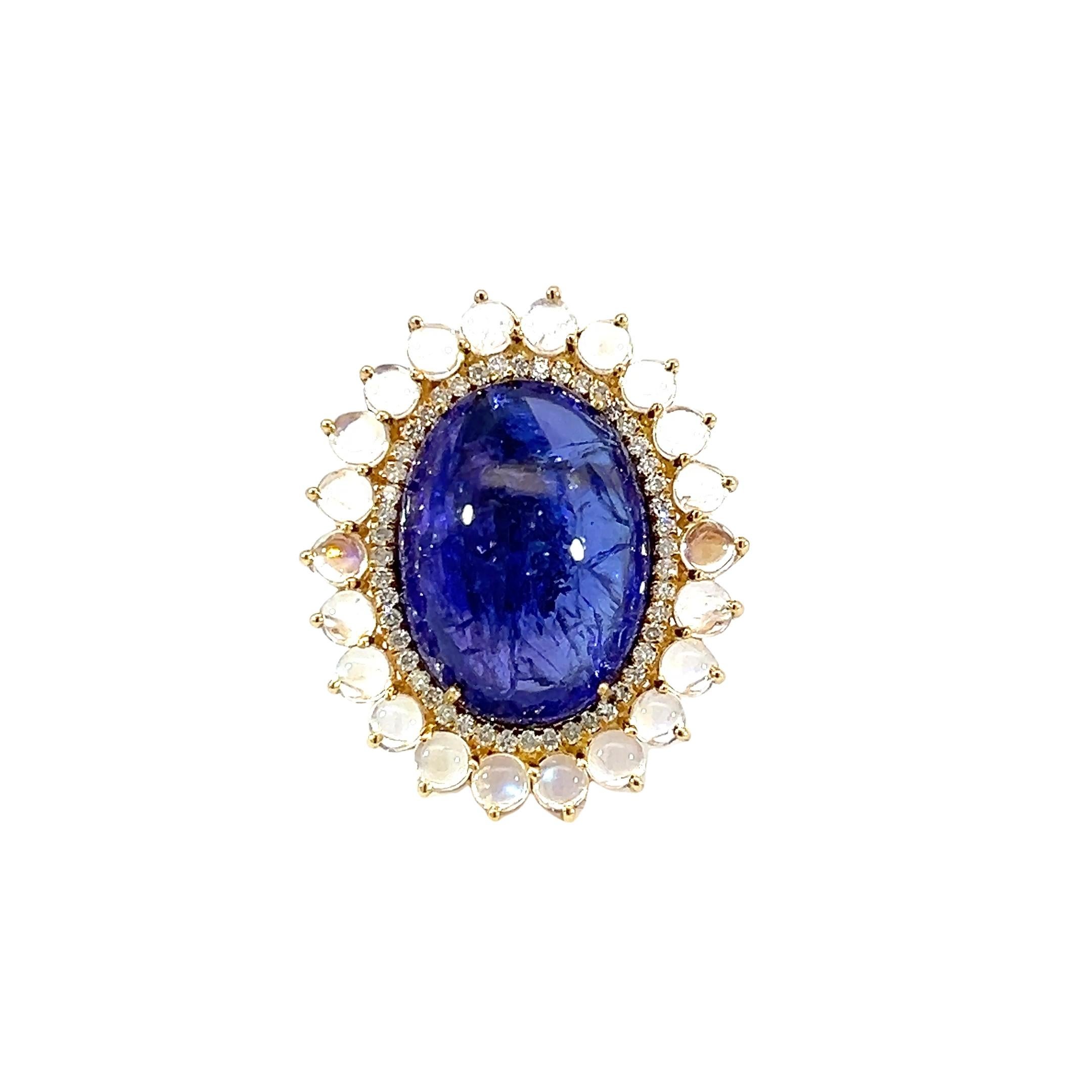 Boucles d'oreilles en tanzanite naturelle, pierre de lune et diamants en vente 1