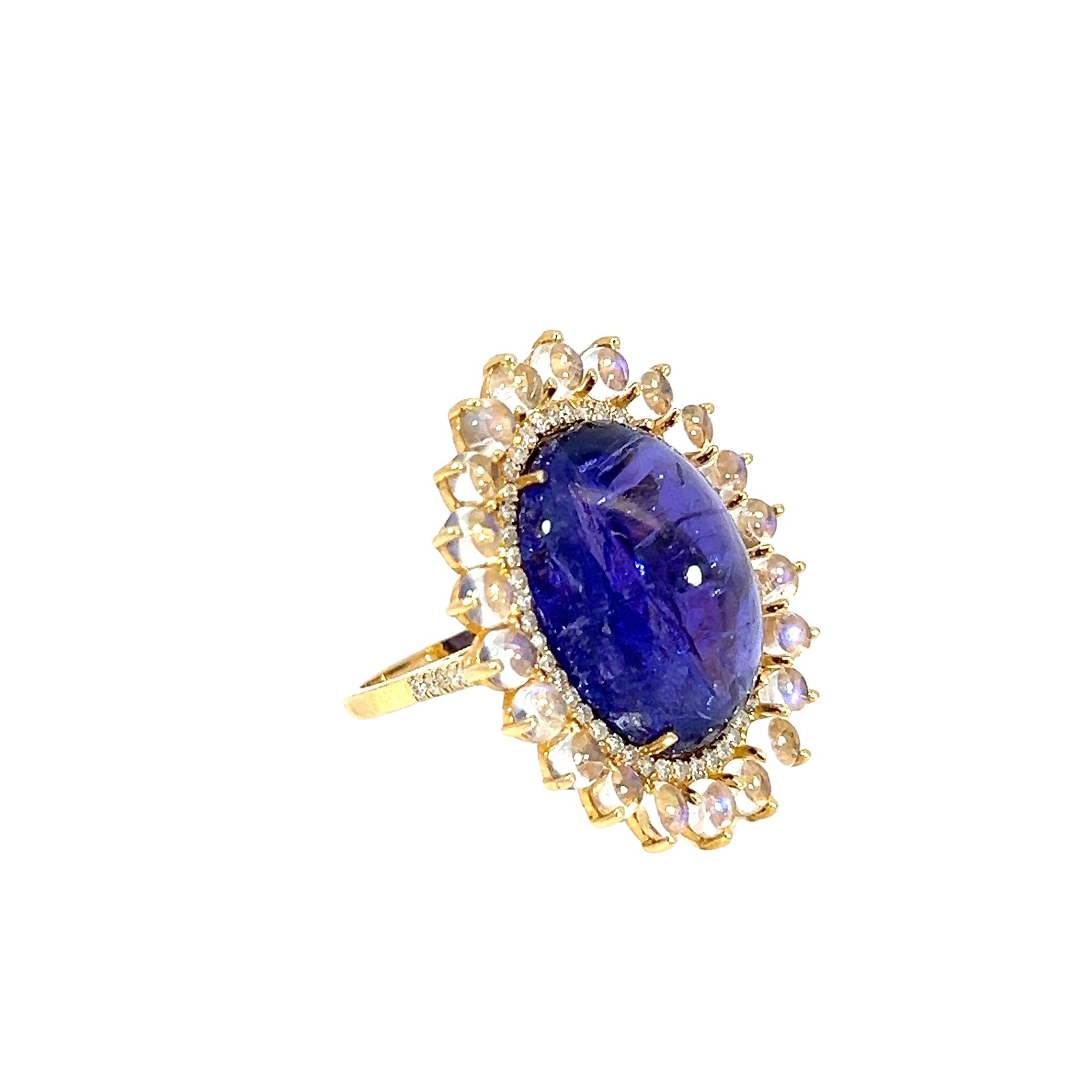 Boucles d'oreilles en tanzanite naturelle, pierre de lune et diamants en vente 2