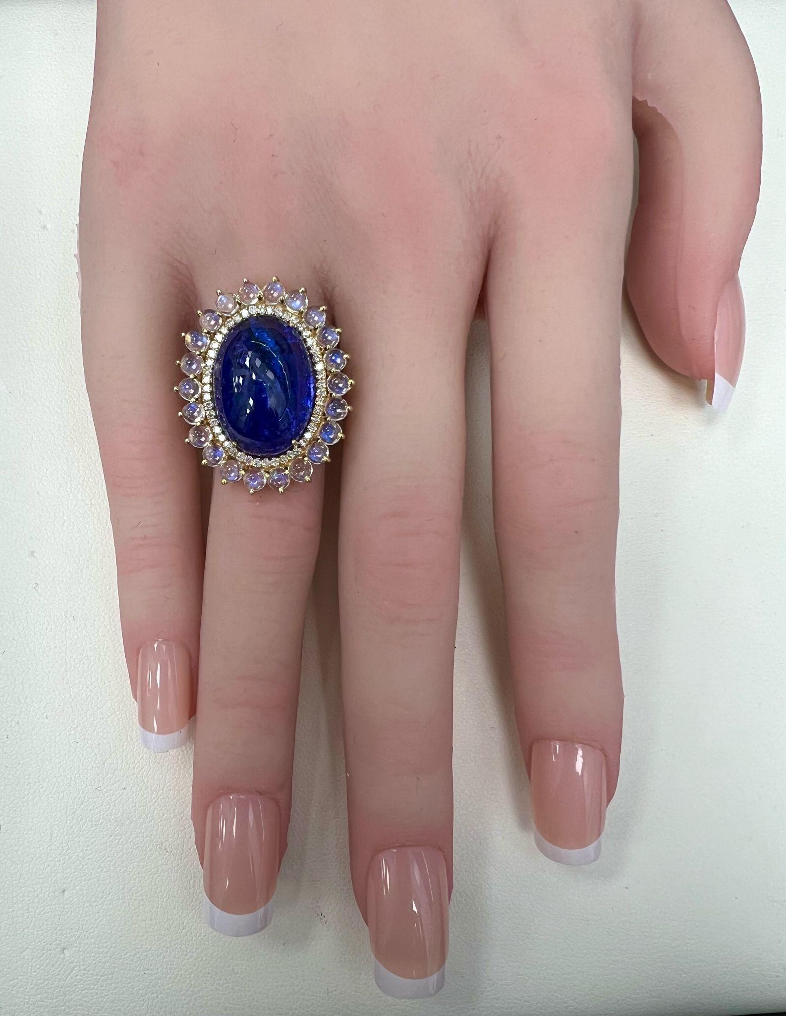 Boucles d'oreilles en tanzanite naturelle, pierre de lune et diamants en vente 3