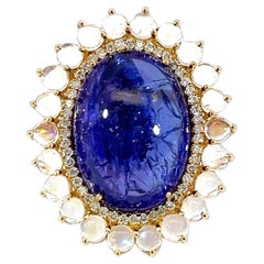 Natural Tanzanite, Moonstone and diamond earring