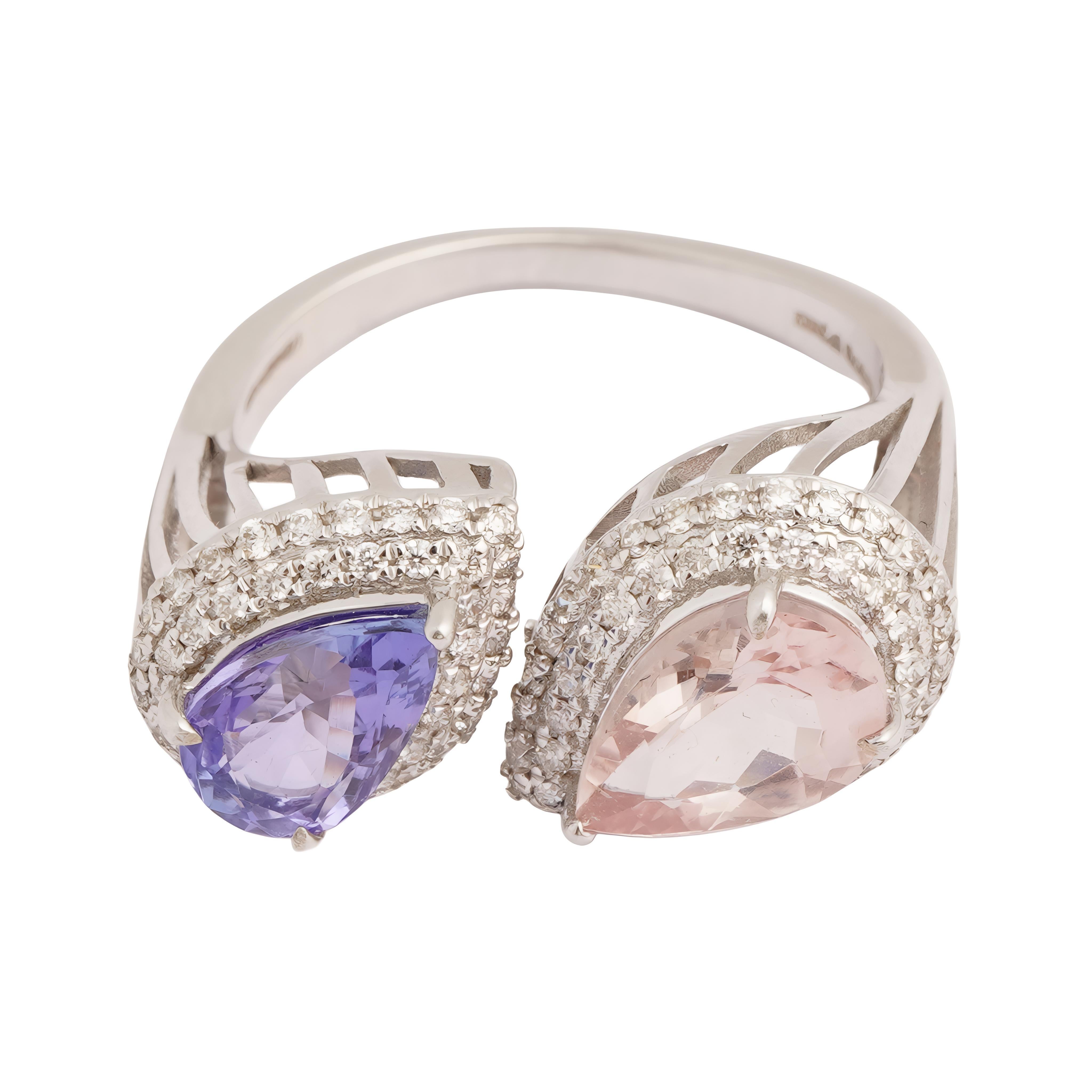 Natural tanzanite morgenite diamond ring in 18k gold Pour femmes en vente