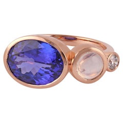 Natural Tanzanite & Multi Three Stones Ring in 18k Rose Gold