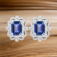 Natural Tanzanite Octagon Stud Earrings in.925 Sterling Silver Wedding Earrings