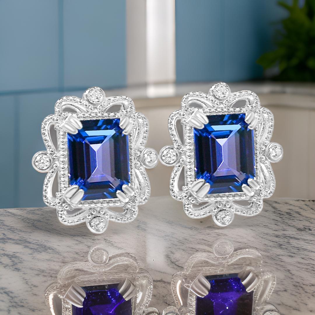 Natural Tanzanite Octagon Stud Earrings in.925 Sterling Silver Wedding Earrings In New Condition For Sale In New York, NY