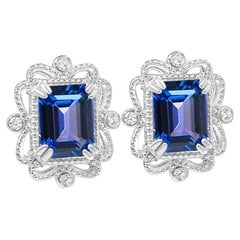 Natural Tanzanite Octagon Stud Earrings in.925 Sterling Silver Wedding Earrings