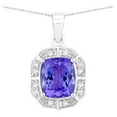 Ciondolo con tanzanite naturale e diamanti 2,48 carati in oro bianco 14K