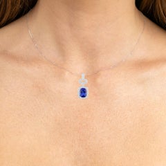 Natural Tanzanite Pendant With Diamonds 2.6 Carats 14K White Gold