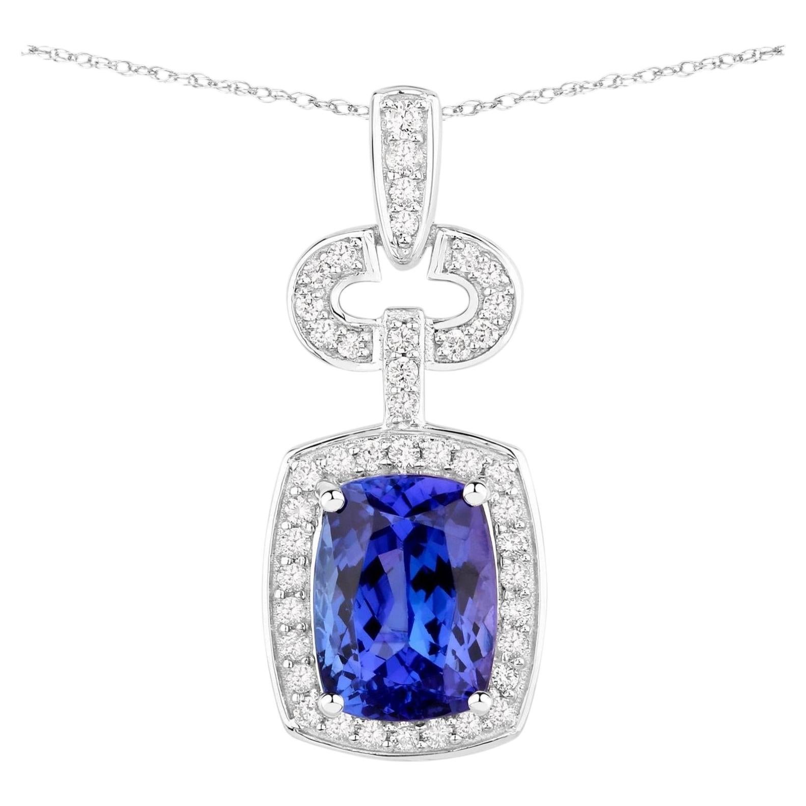 Natural Tanzanite Pendant With Diamonds 2.6 Carats 14K White Gold