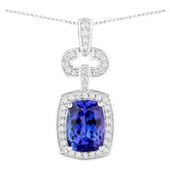 Natural Tanzanite Pendant With Diamonds 2.6 Carats 14K White Gold