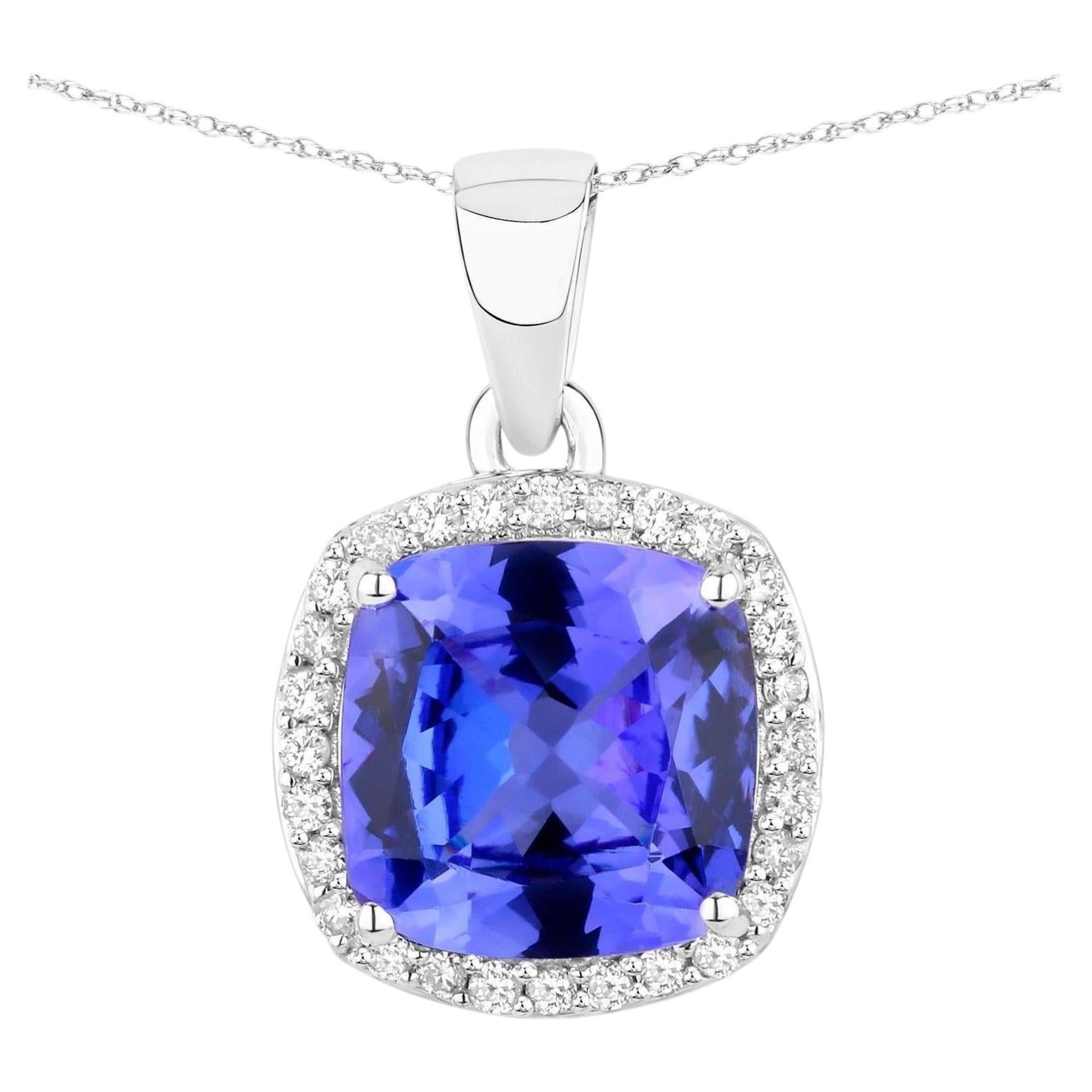 Ciondolo con tanzanite naturale e diamanti 2,62 carati in oro bianco 14K in vendita