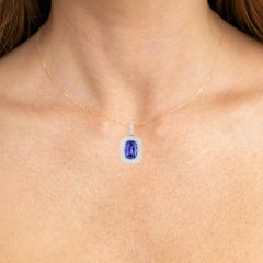 Natural Tanzanite Pendant With Diamonds 3.56 Carats 14K Yellow Gold